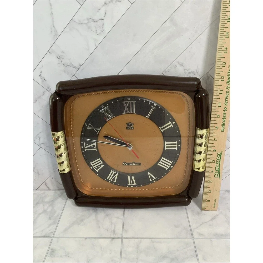 Rare Vintage Rhythm Quartz Square Wall Clock With Arabic Numbers 12.5” Taiwan